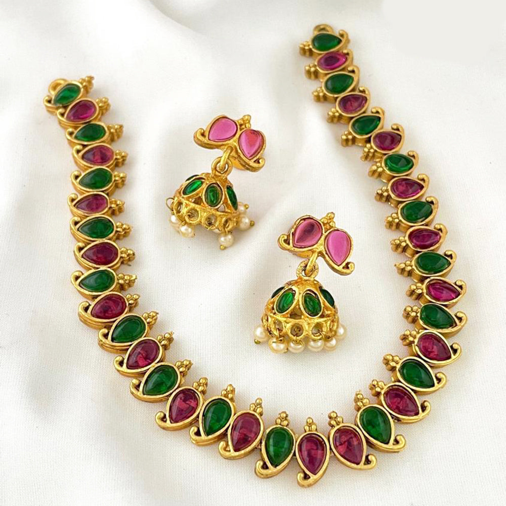 India Art Gold Plated Pota Stone Necklace Set