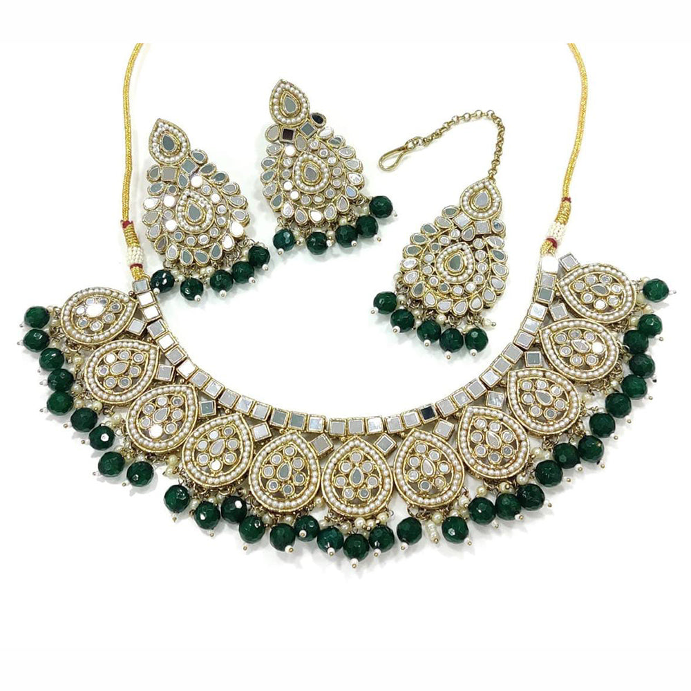 Pooja Bangles Gold Plated Mirror & Beads Necklace Set