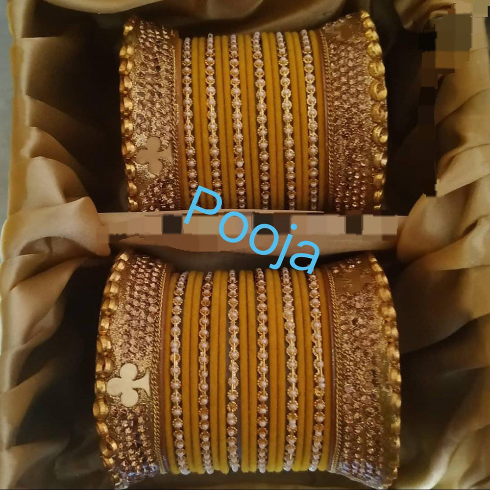 Pooja Bangles Gold Plated Mirror & Thread Bangles Set