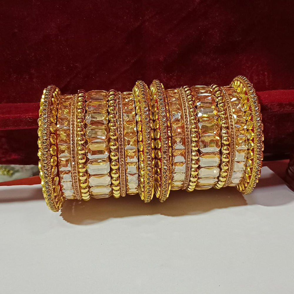 Pooja Bangles Crystal Stone Gold Plated Bangles Set