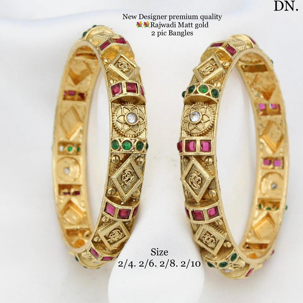 Pooja Bangles Kundan Stone Gold Plated Bangles Set