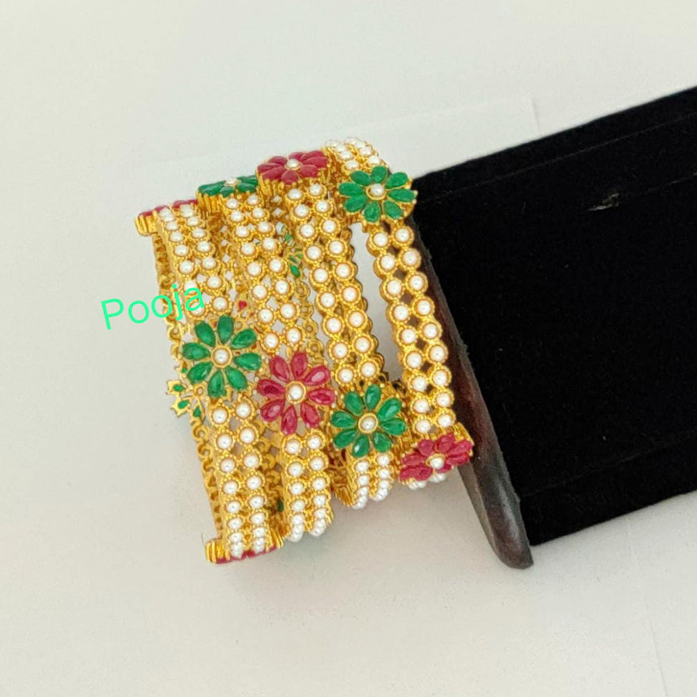 Pooja Bangles Gold Plated Pota Stone Bangles Set