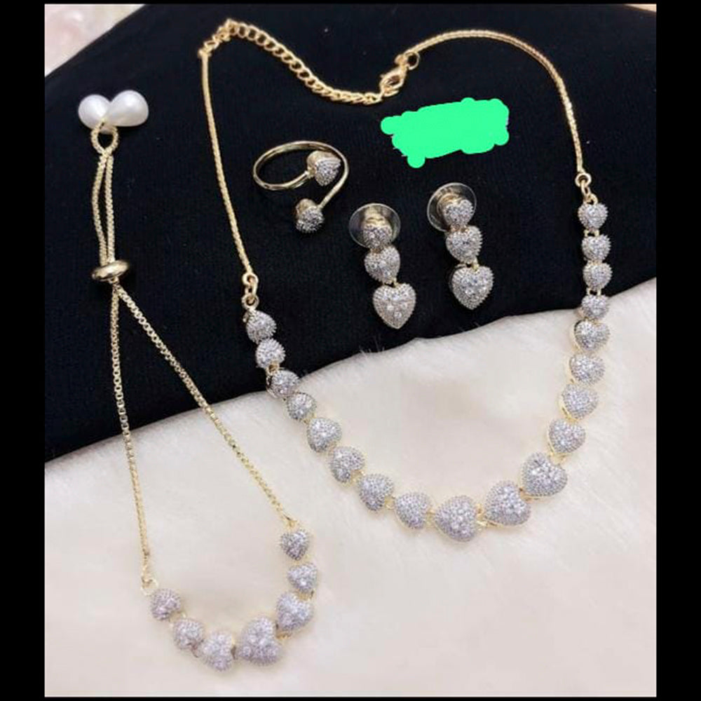 Pooja Bangles Gold Plated AD Stone Necklace Set