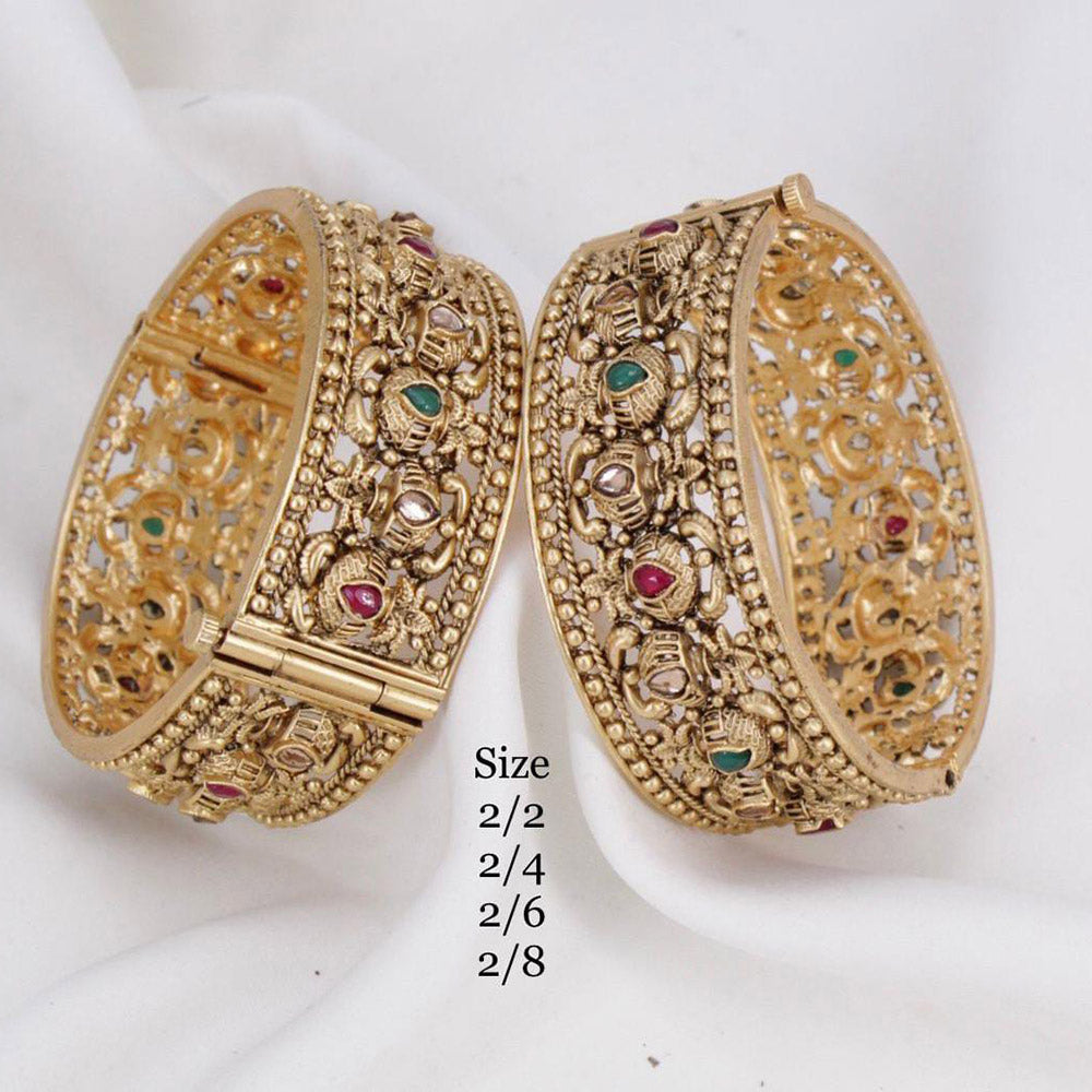 Pooja Bangles Pota Stone Gold Plated Openable Bangles Set