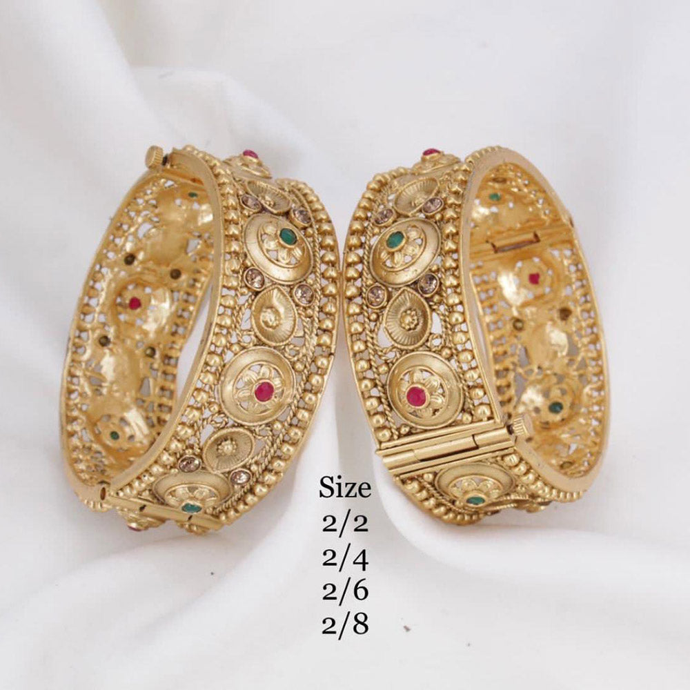 Pooja Bangles Pota Stone Gold Plated Openable Bangles Set