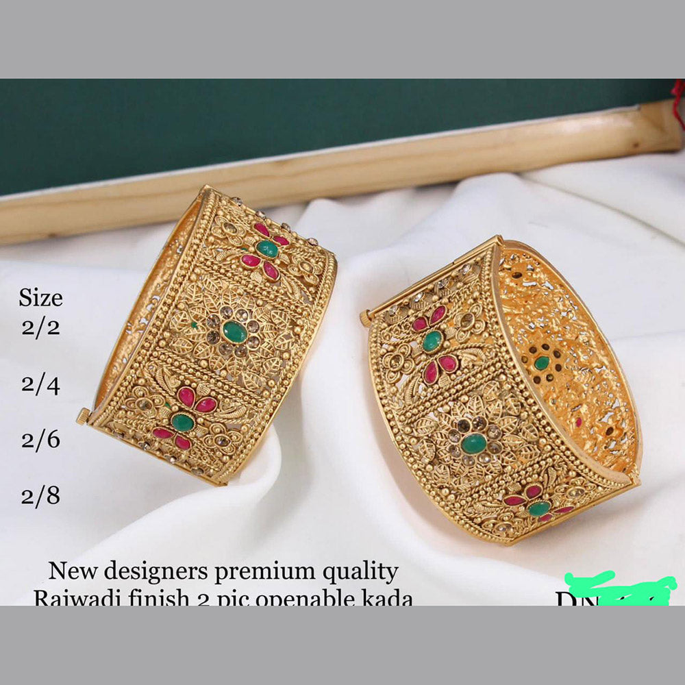Pooja Bangles Pota Stone Gold Plated Openable Bangles Set
