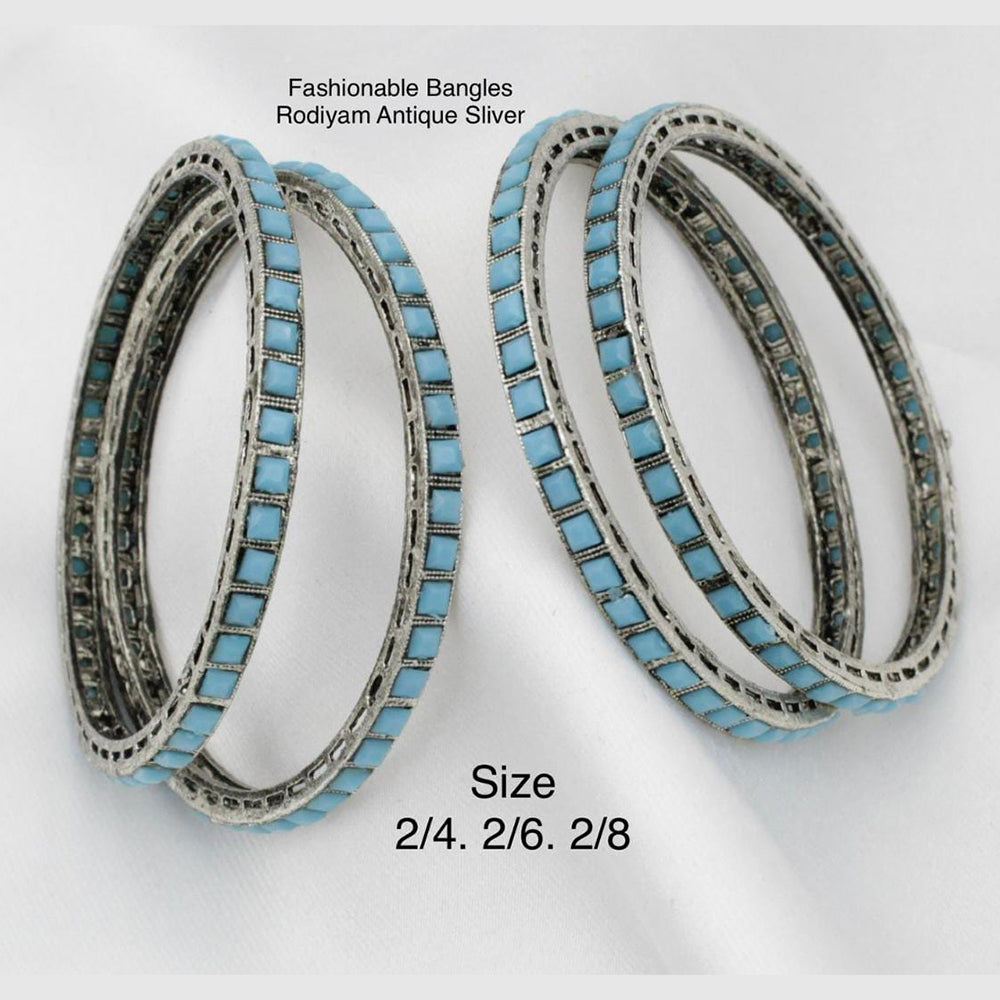 Pooja Bangles Silver Plated Pota Stone Bangles Set