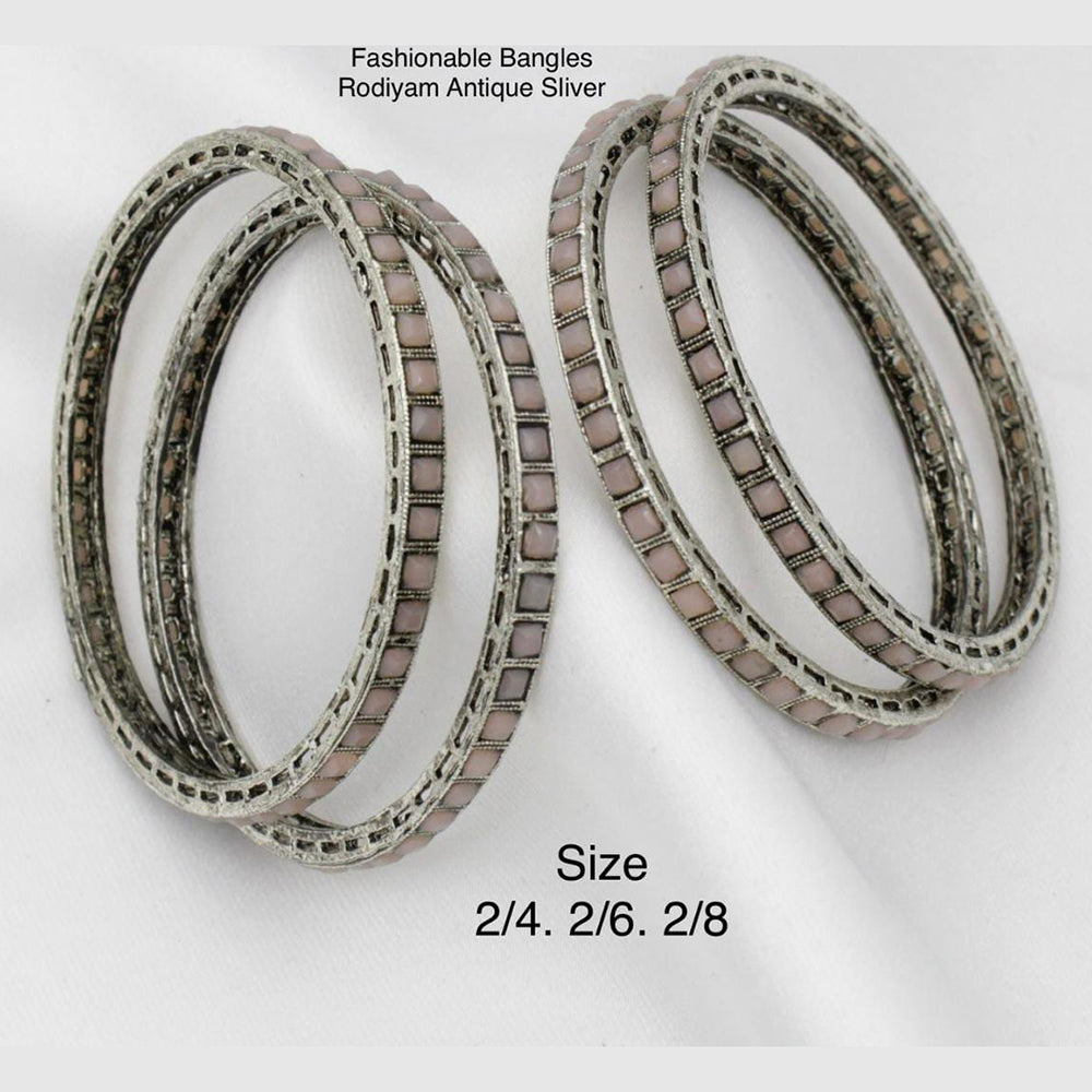 Pooja Bangles Silver Plated Pota Stone Bangles Set