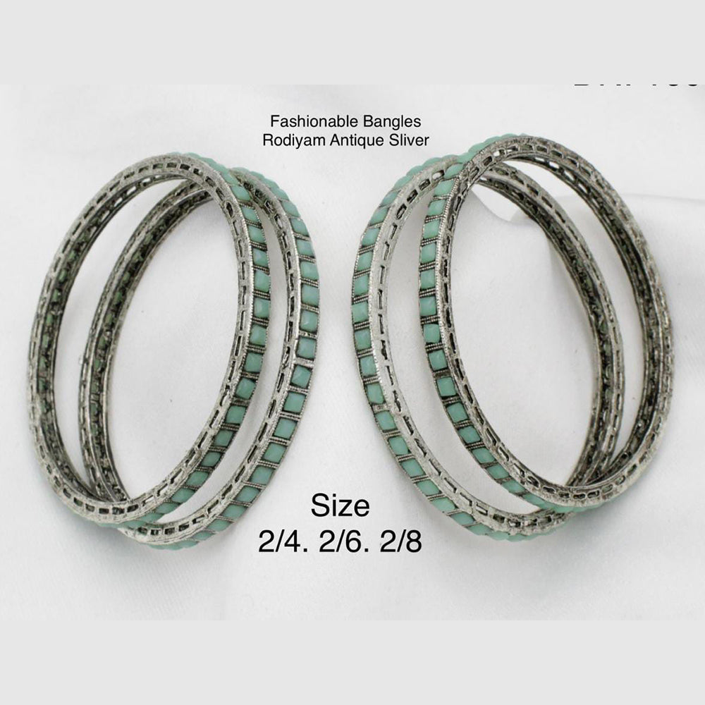 Pooja Bangles Silver Plated Pota Stone Bangles Set