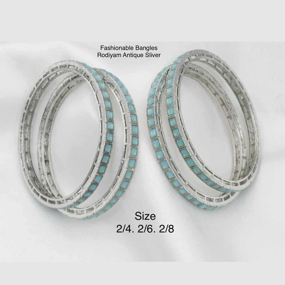 Pooja Bangles Silver Plated Pota Stone Bangles Set