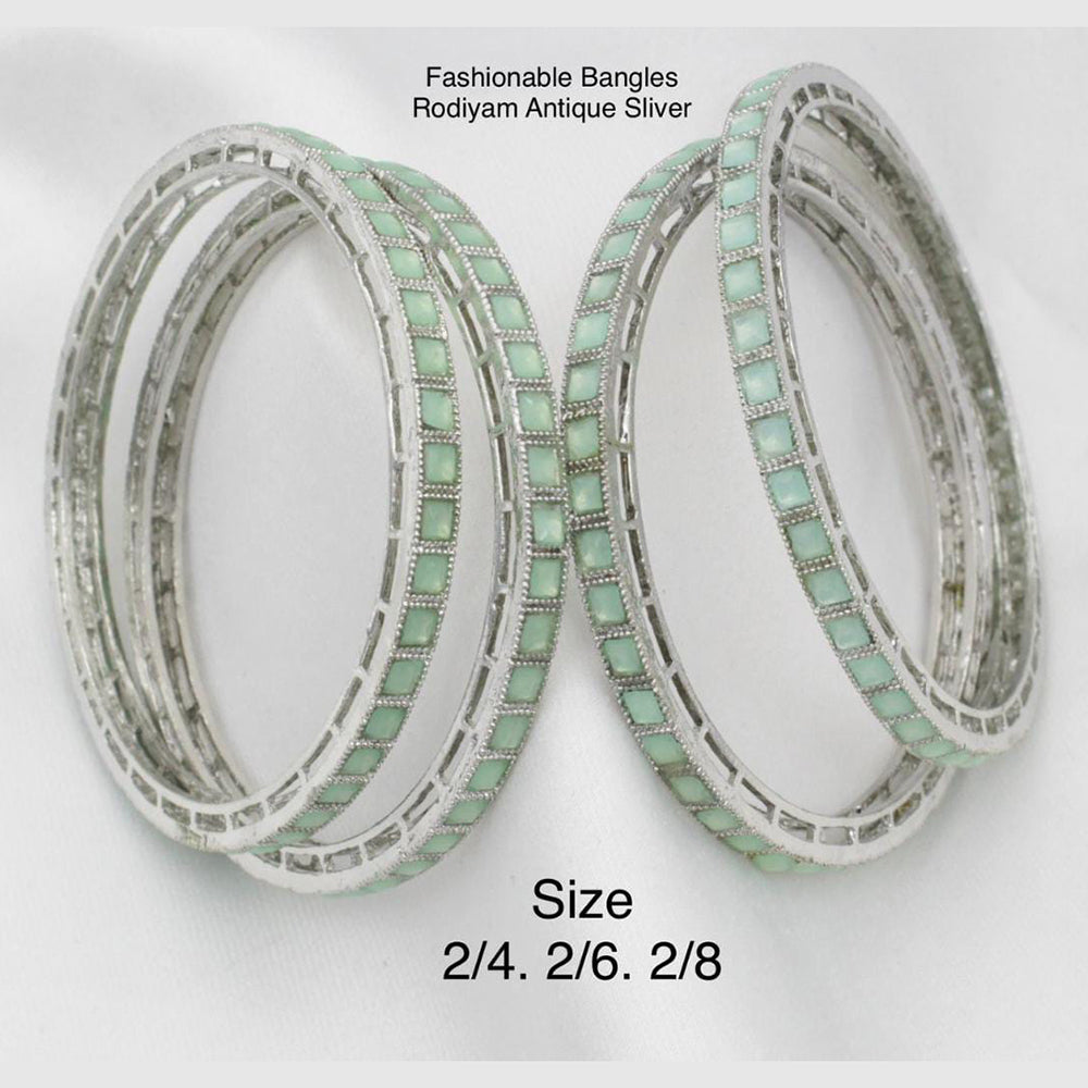 Pooja Bangles Silver Plated Pota Stone Bangles Set