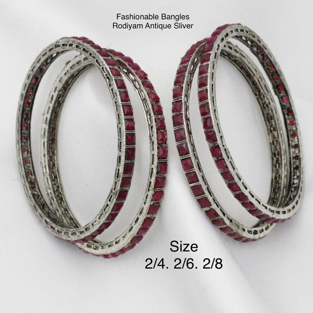 Pooja Bangles Silver Plated Pota Stone Bangles Set