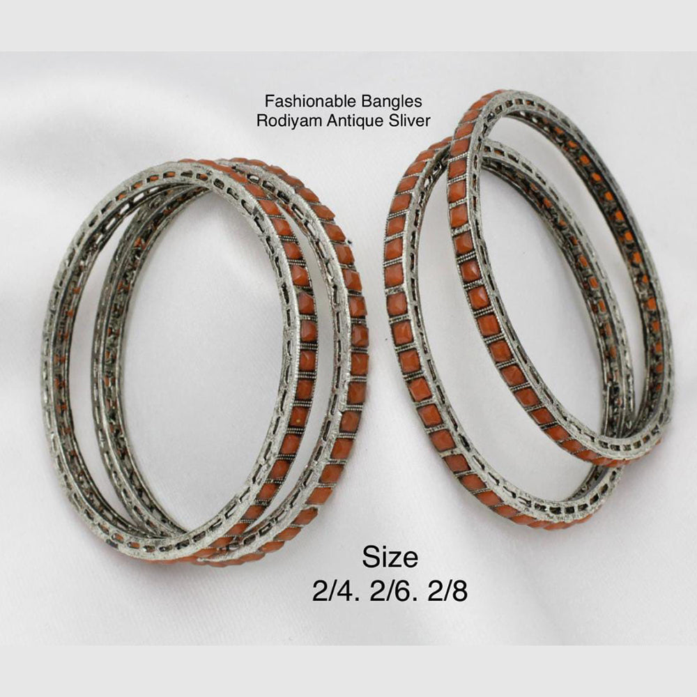Pooja Bangles Silver Plated Pota Stone Bangles Set