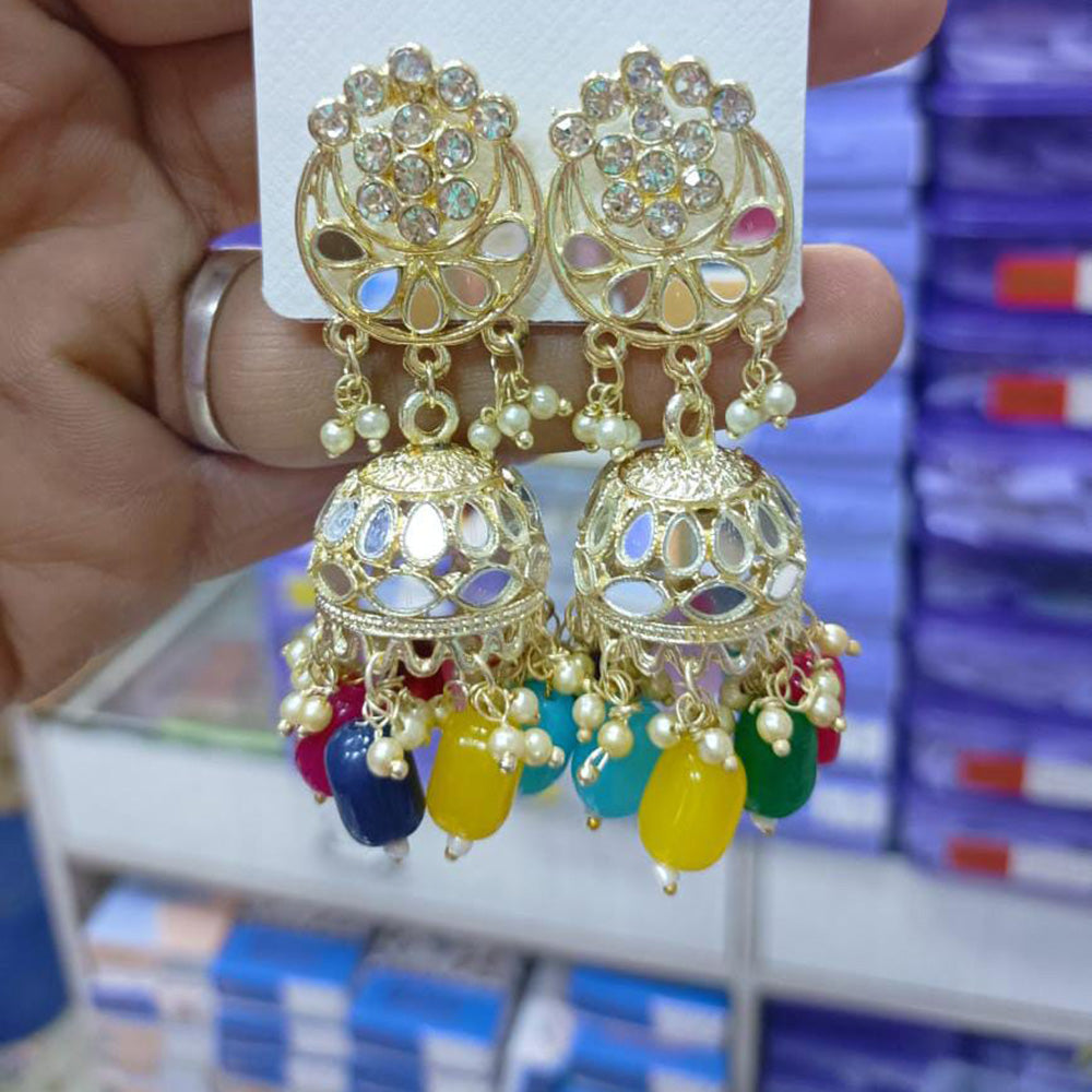 Pooja Bangles Gold Plated Mirror Jhumki Earrings