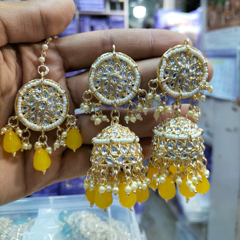 Pooja Bangles Gold Plated Jhumki Earrings With Maangtikka