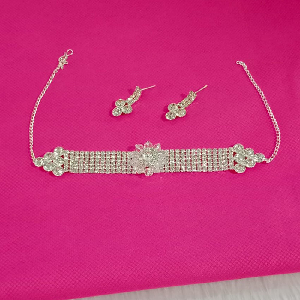 Pooja Bangles Silver Plated Austrian Stone Choker Necklace Set