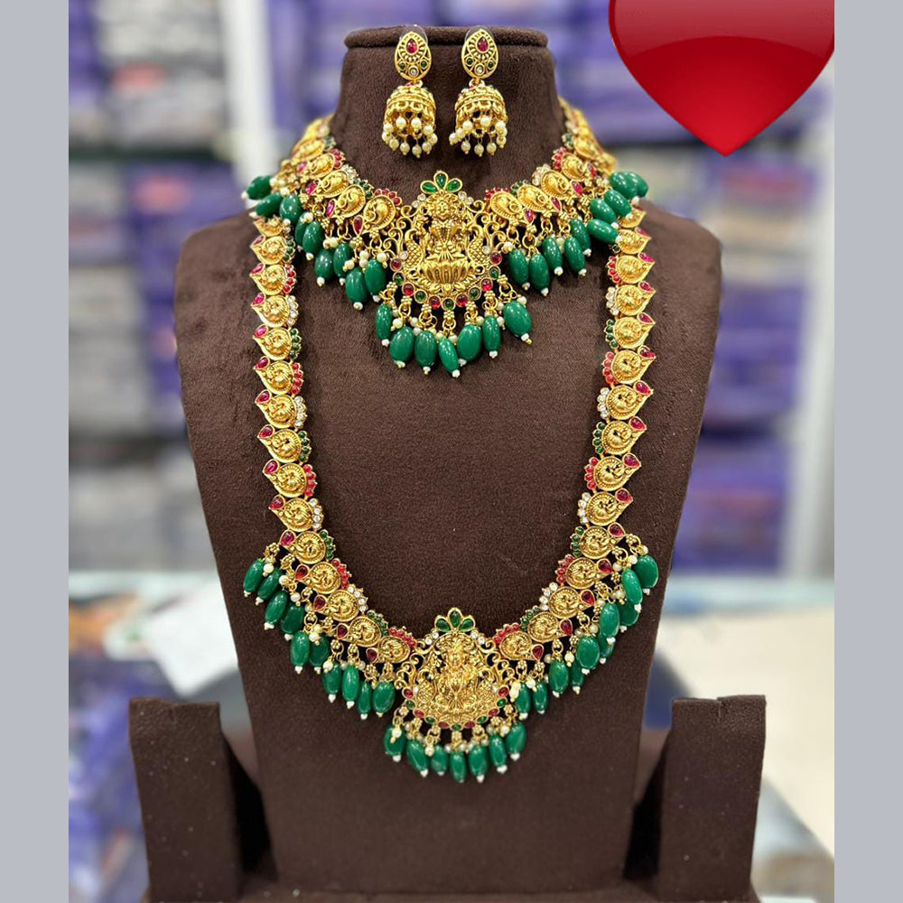 Pachala Haram Designs Gold Plated Green Stones Design Kemp Pachala