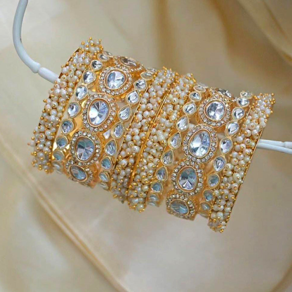 Pooja Bangles Gold Plated Pearl And Crystal Bangle Set