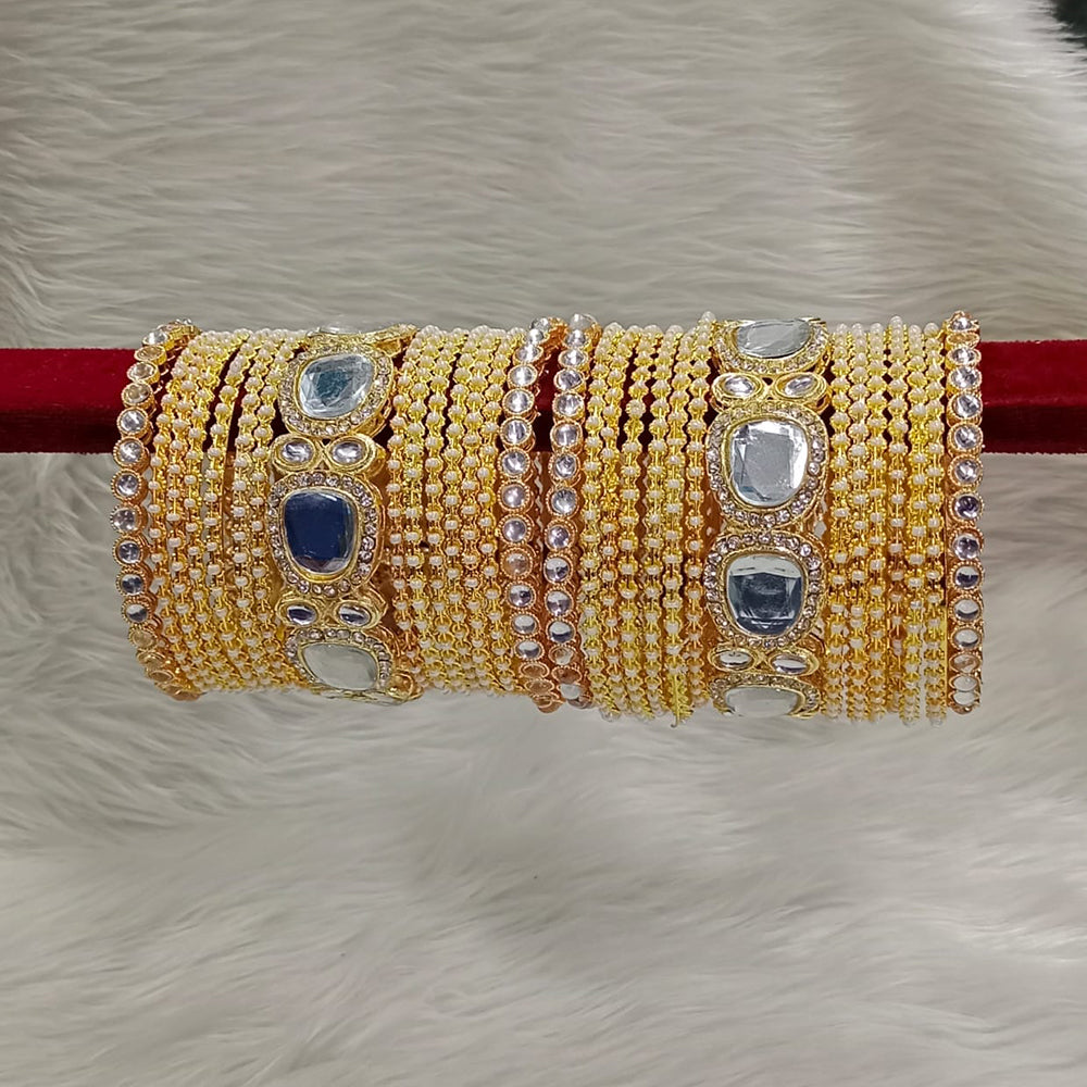 Pooja Bangles Gold Plated Pearl And Kundan Bangle Set