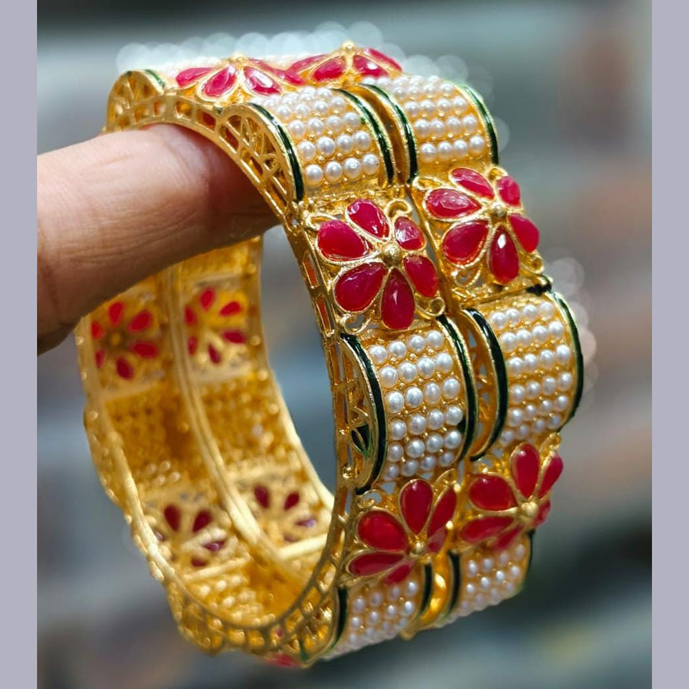 Pooja Bangles Gold Plated Pearl Bangle Set