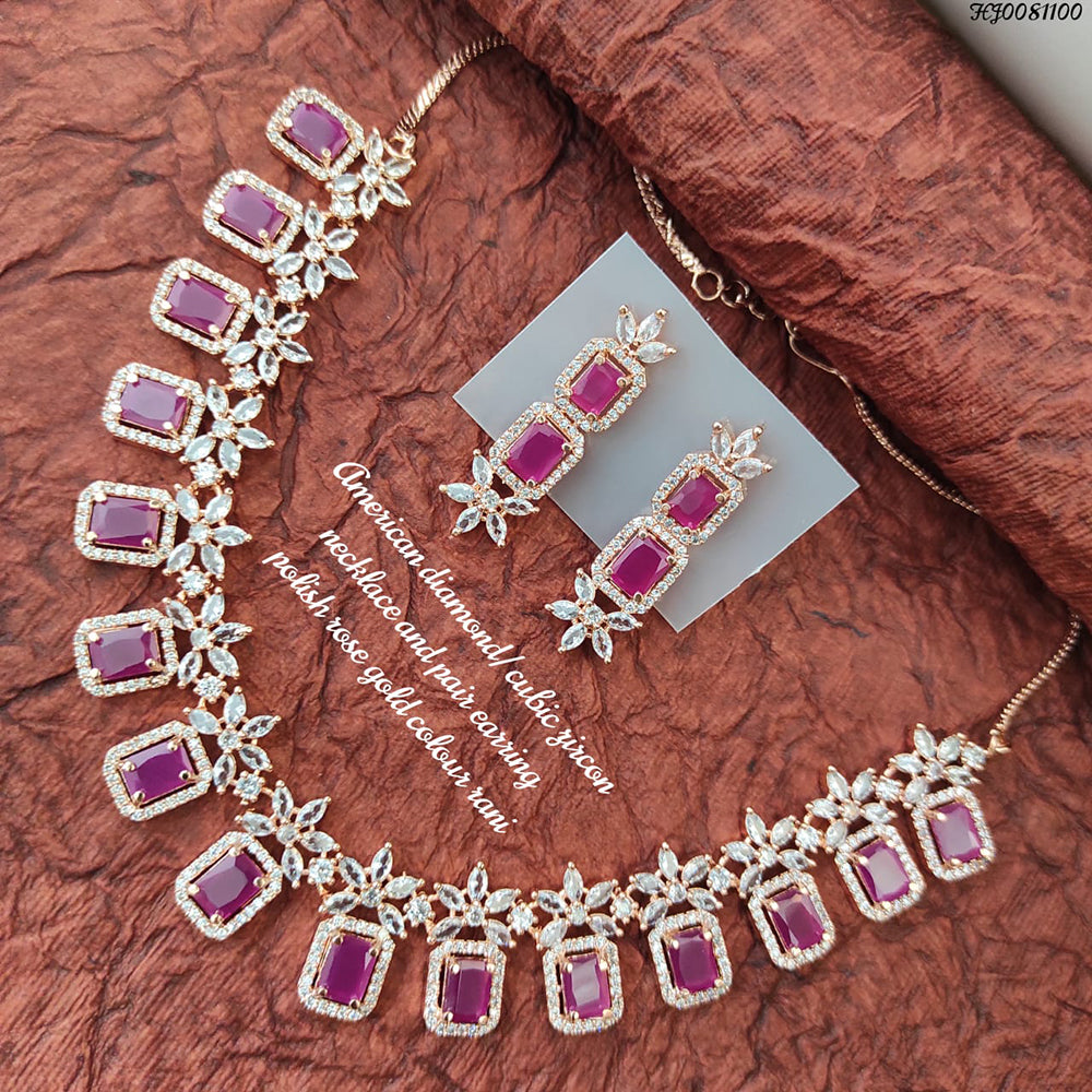 Rose Gold Polish Dimaond Necklace Jewellery Set