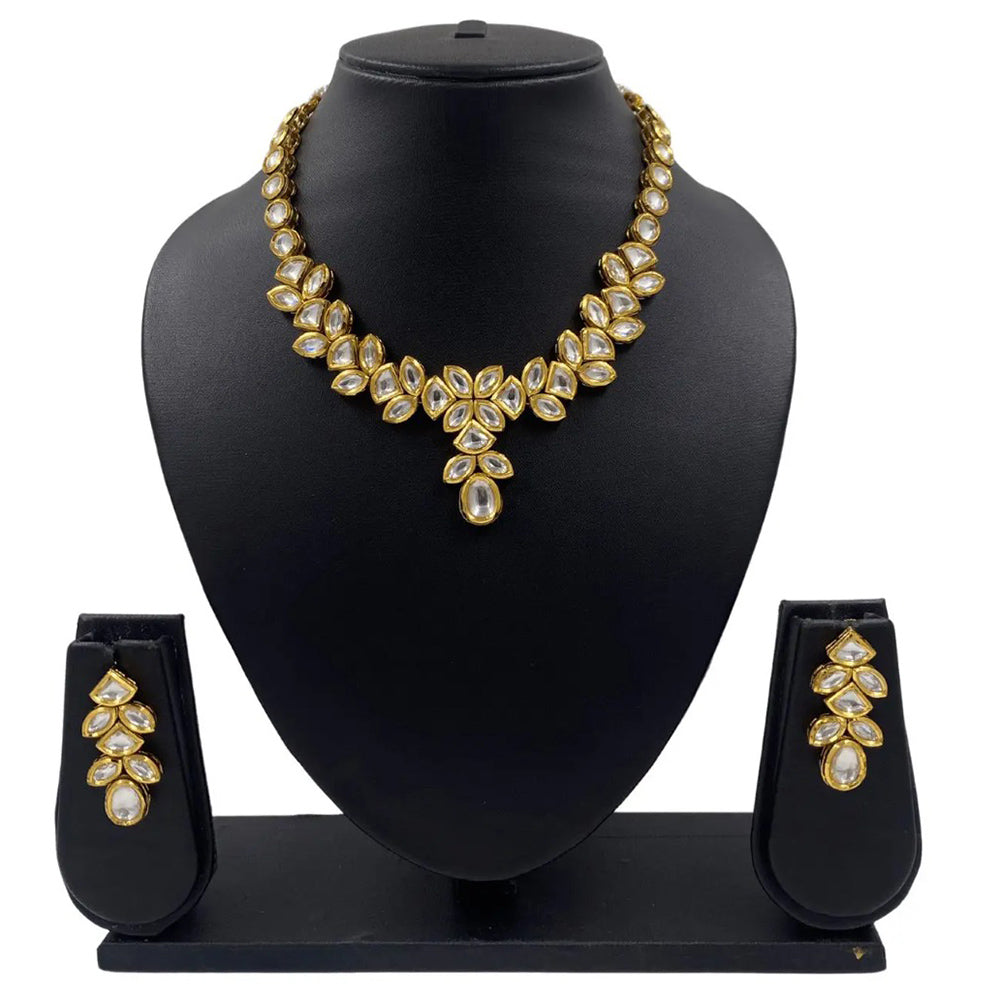 Heera Jewellers Gold Plated Kundan Stone Necklace Set