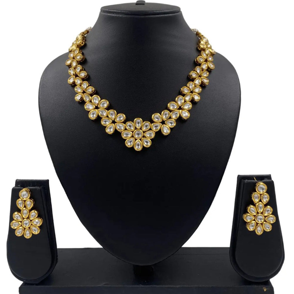 Heera Jewellers Gold Plated Kundan Stone Necklace Set
