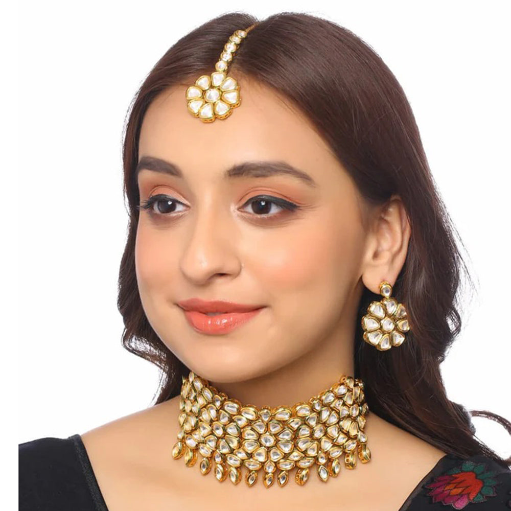 Heera Jewellers Gold Plated Kundan Stone Necklace Set