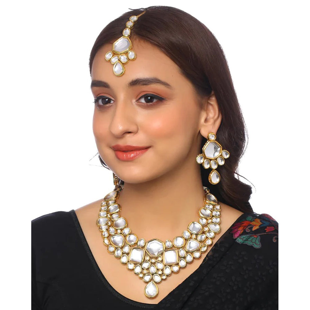 Heera Jewellers Gold Plated Kundan Stone Necklace Set