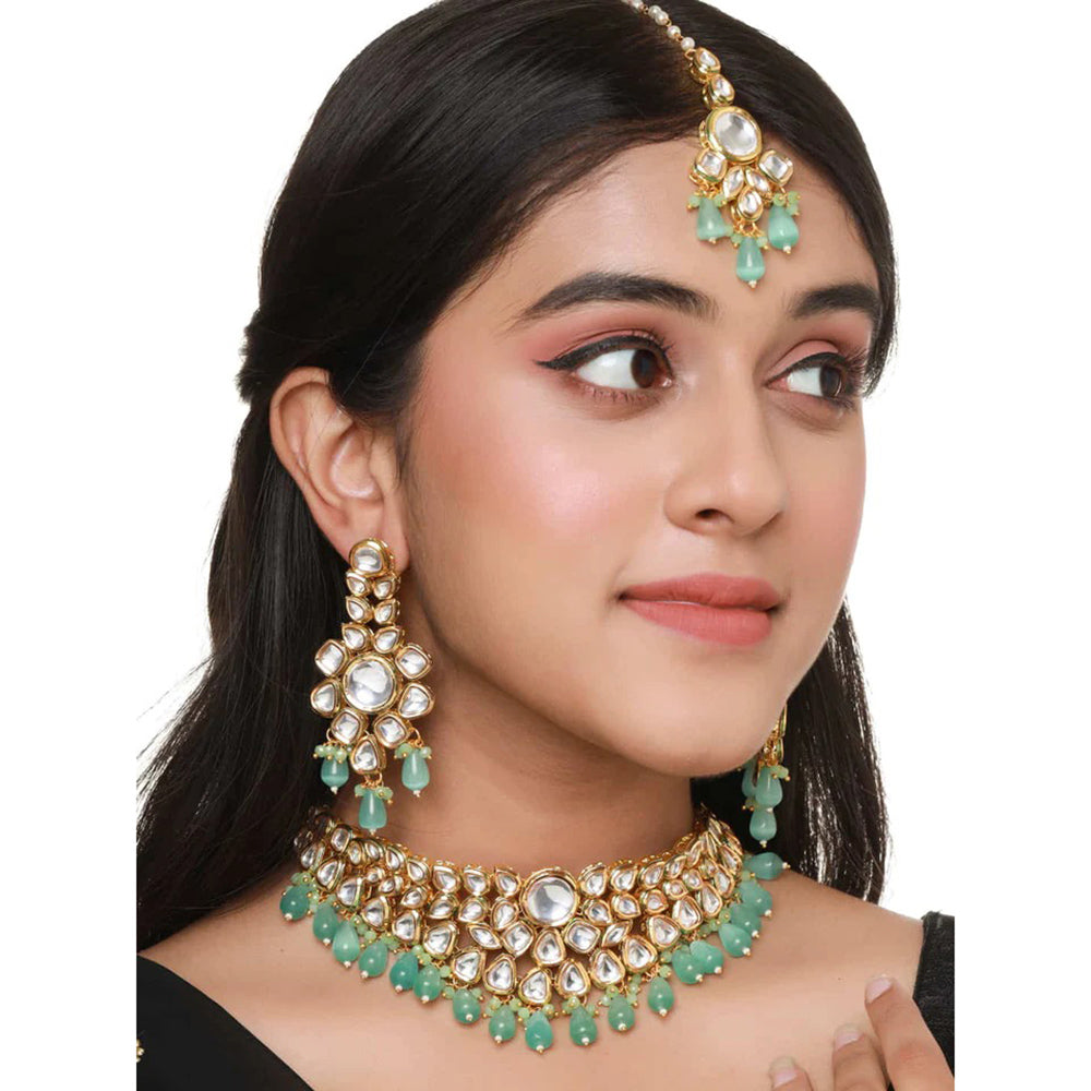 Heera Jewellers Gold Plated Kundan Stone Necklace Set