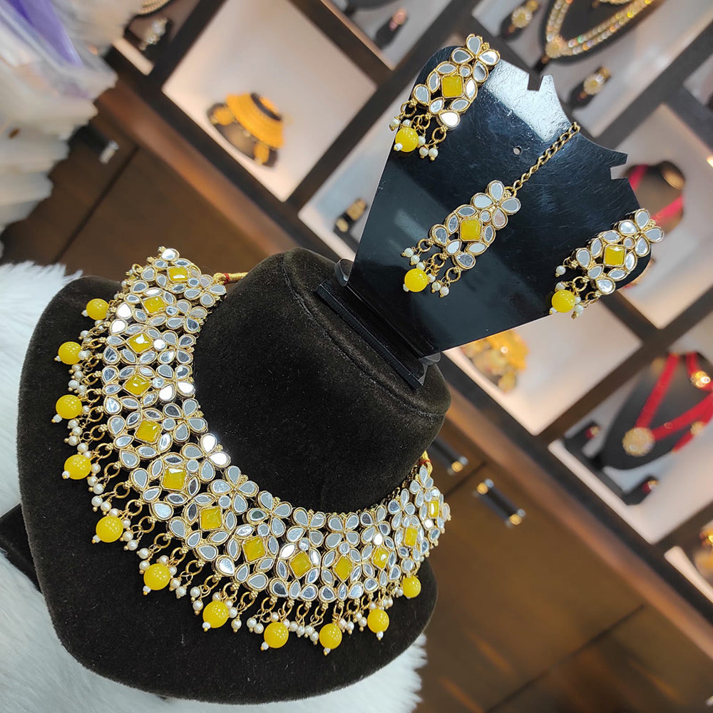 Heera Jewellers Gold Plated Mirror & Beads Stone Necklace Set