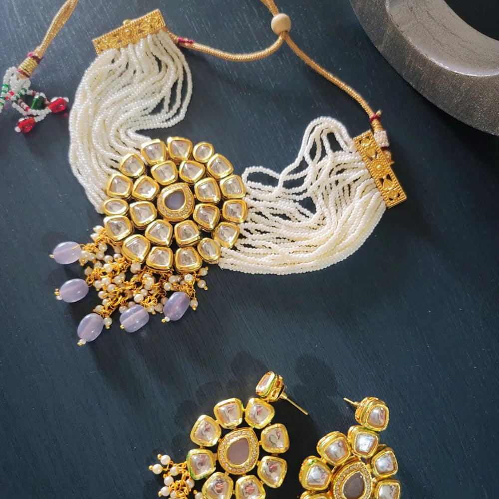 Heera Jewellers Gold Plated Kundan Stone Choker Necklace Set