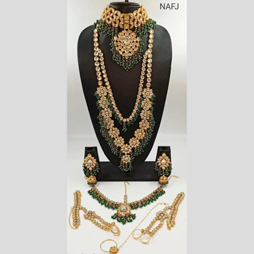 Heera Jewellers Gold Plated Kundan Stone & Beads Bridal Set