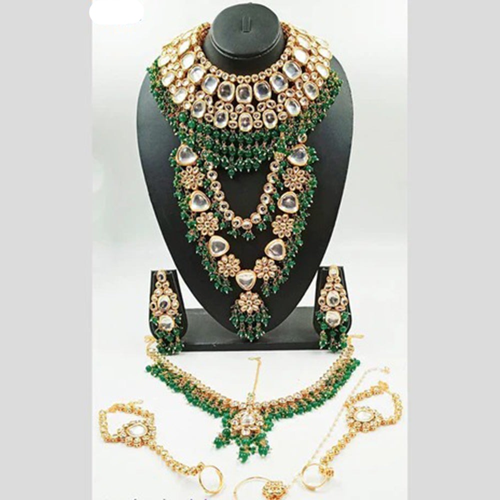 Heera Jewellers Gold Plated Kundan Stone & Beads Bridal Set