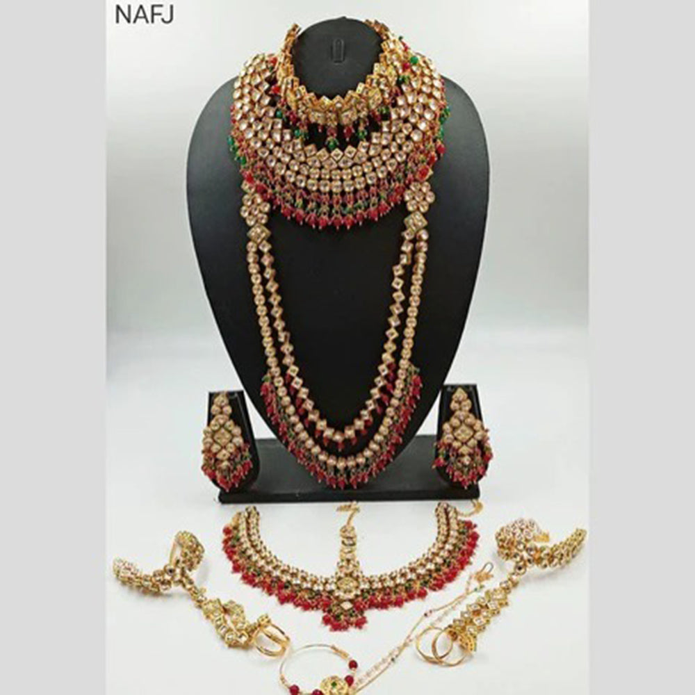 Heera Jewellers Gold Plated Kundan Stone & Beads Bridal Set