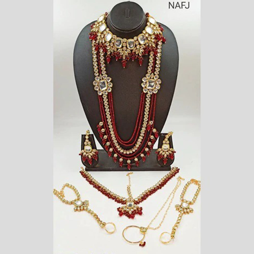 Heera Jewellers Gold Plated Kundan Stone & Beads Bridal Set