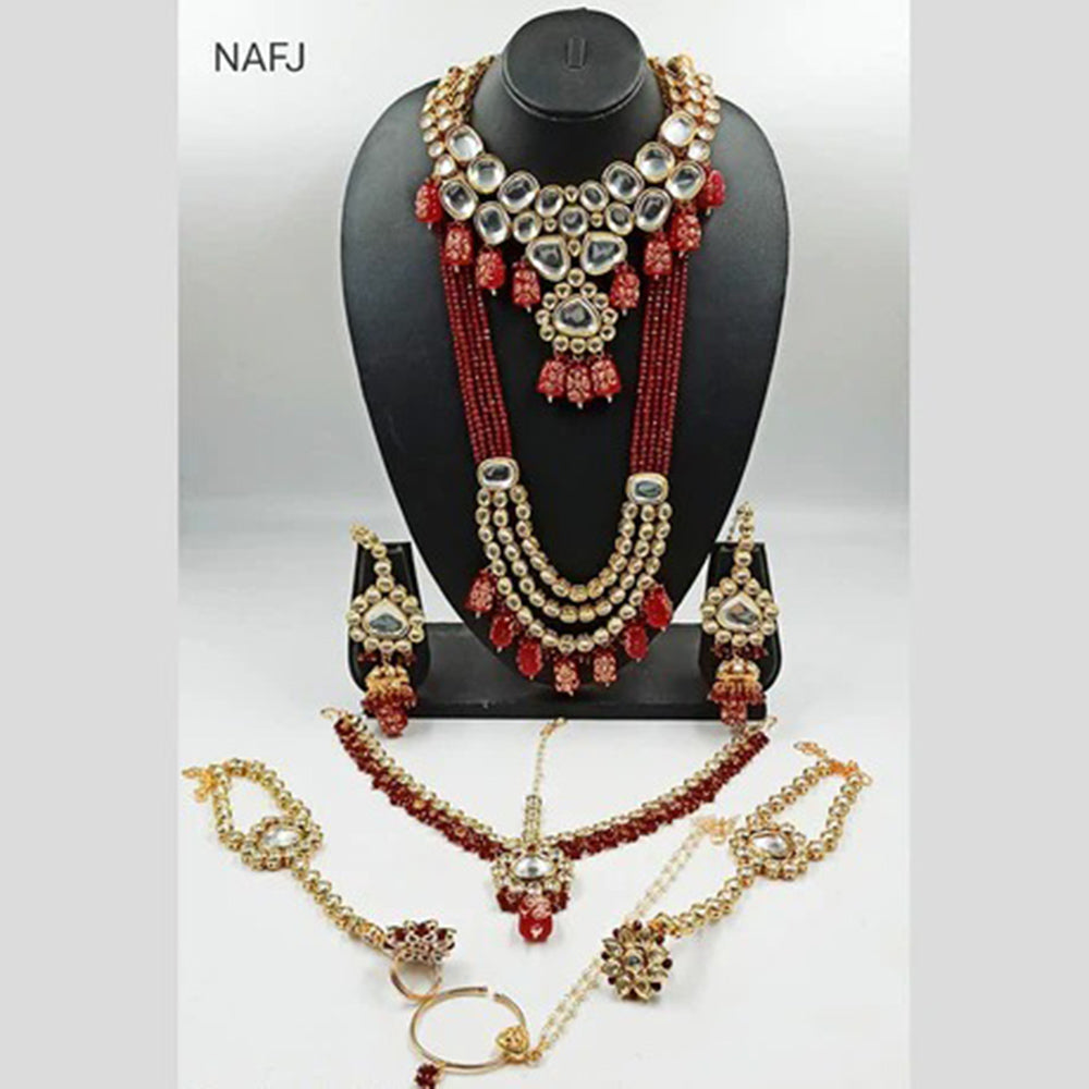 Heera Jewellers Gold Plated Kundan Stone & Beads Bridal Set
