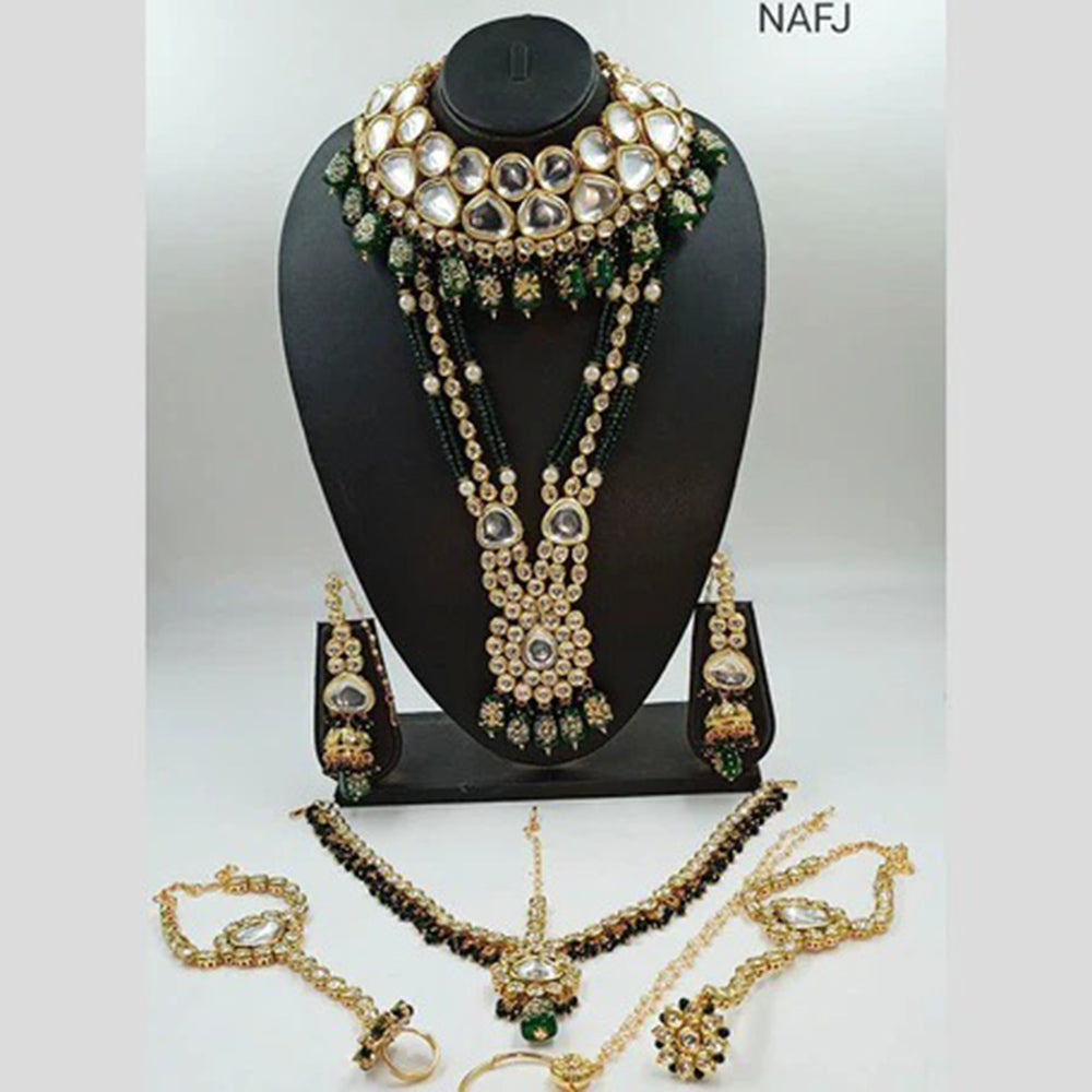 Heera Jewellers Gold Plated Kundan Stone & Beads Bridal Set