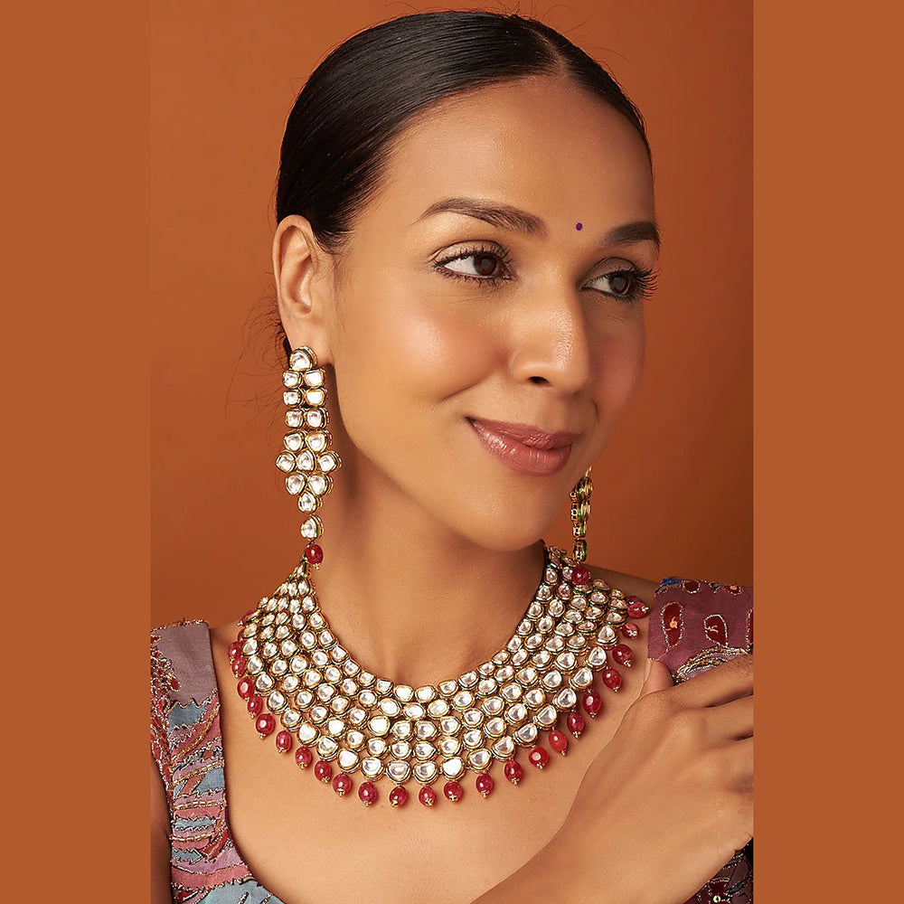 Heera Jewellers Gold Plated Kundan Stone Necklace Set