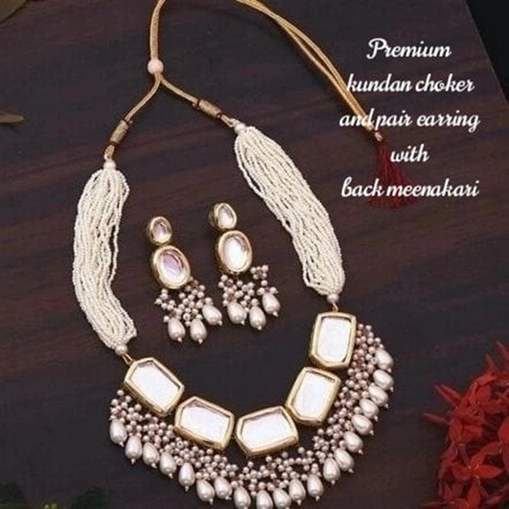 Heera Jewellers Gold Plated Kundan & Beads Necklace Set