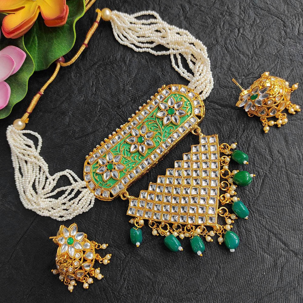 Heera Jewellers Gold Plated Kundan Stone Choker Necklace Set