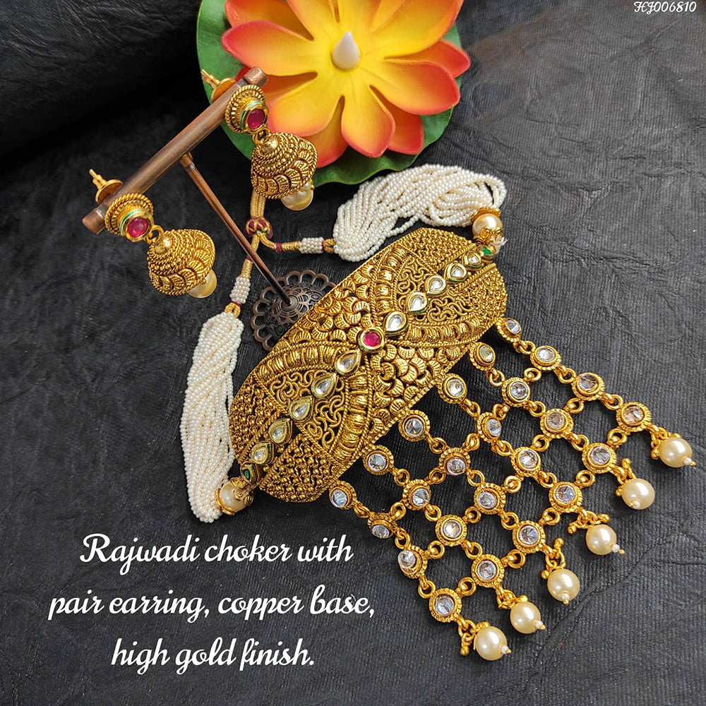 Heera Jewellers Gold Plated Kundan Stone Choker Necklace Set
