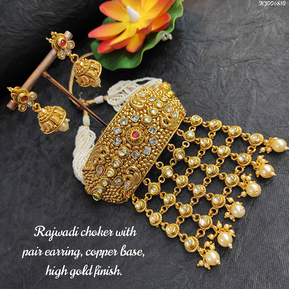 Heera Jewellers Gold Plated Kundan Stone Choker Necklace Set