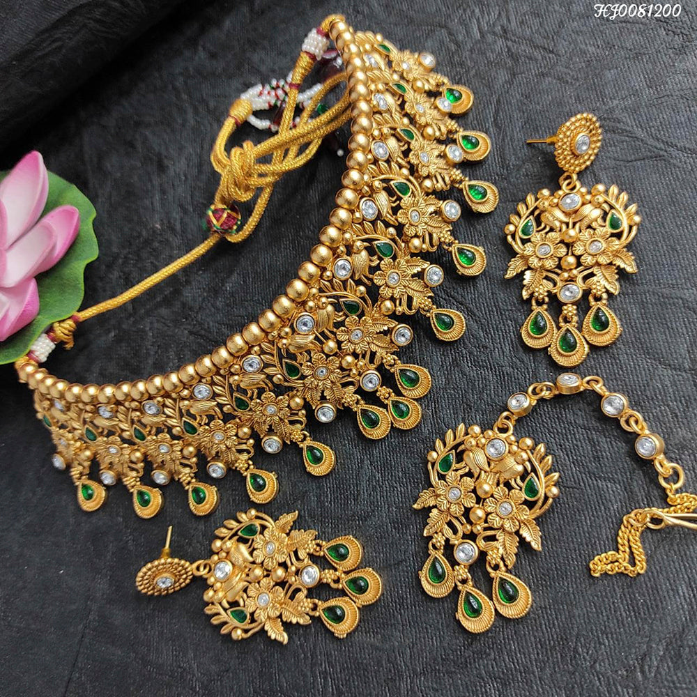Heera Jewellers Gold Plated Pota Stone Choker Necklace Set