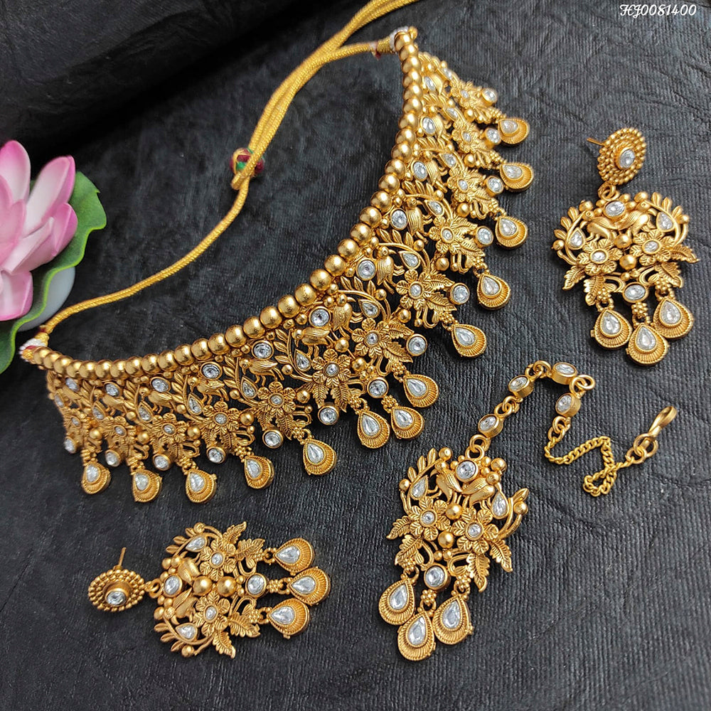 Heera Jewellers Gold Plated Pota Stone Choker Necklace Set