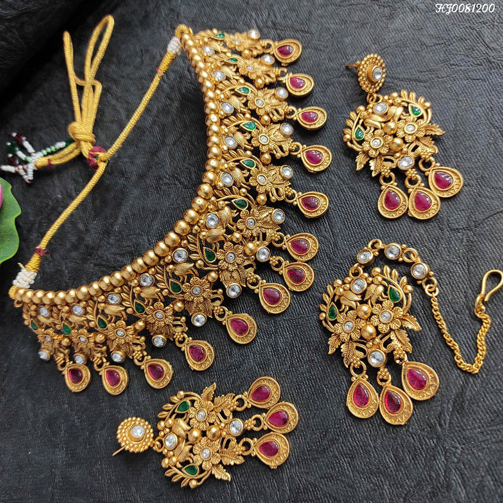 Heera Jewellers Gold Plated Pota Stone Necklace Set