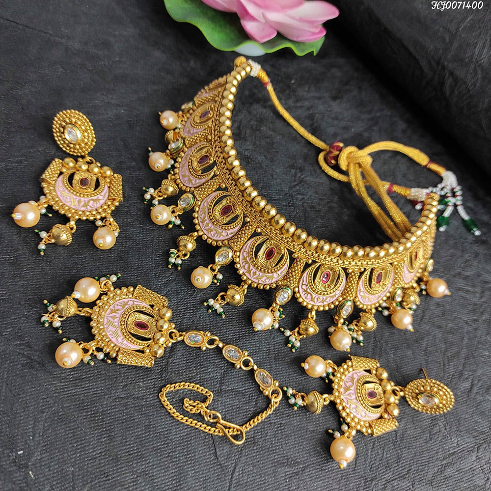 Heera Jewellers Gold Plated Meenakari Choker Necklace Set