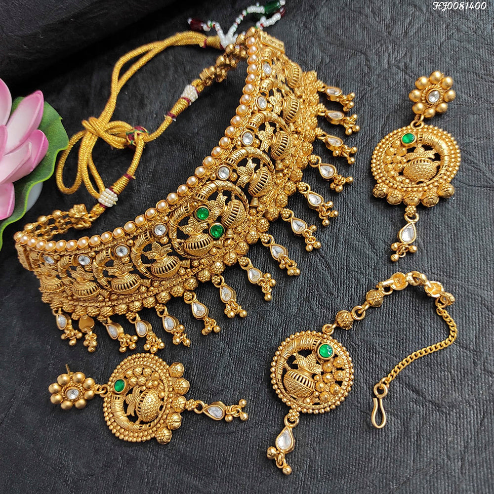 Heera Jewellers Gold Plated Pota Stone Necklace Set