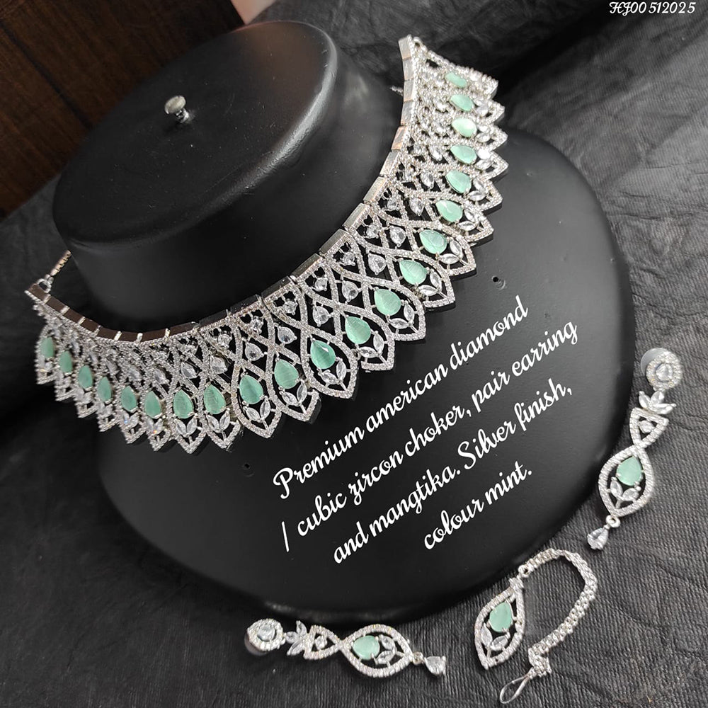 Heera Jewellers Silver Plated AD Stone Choker Necklace Set