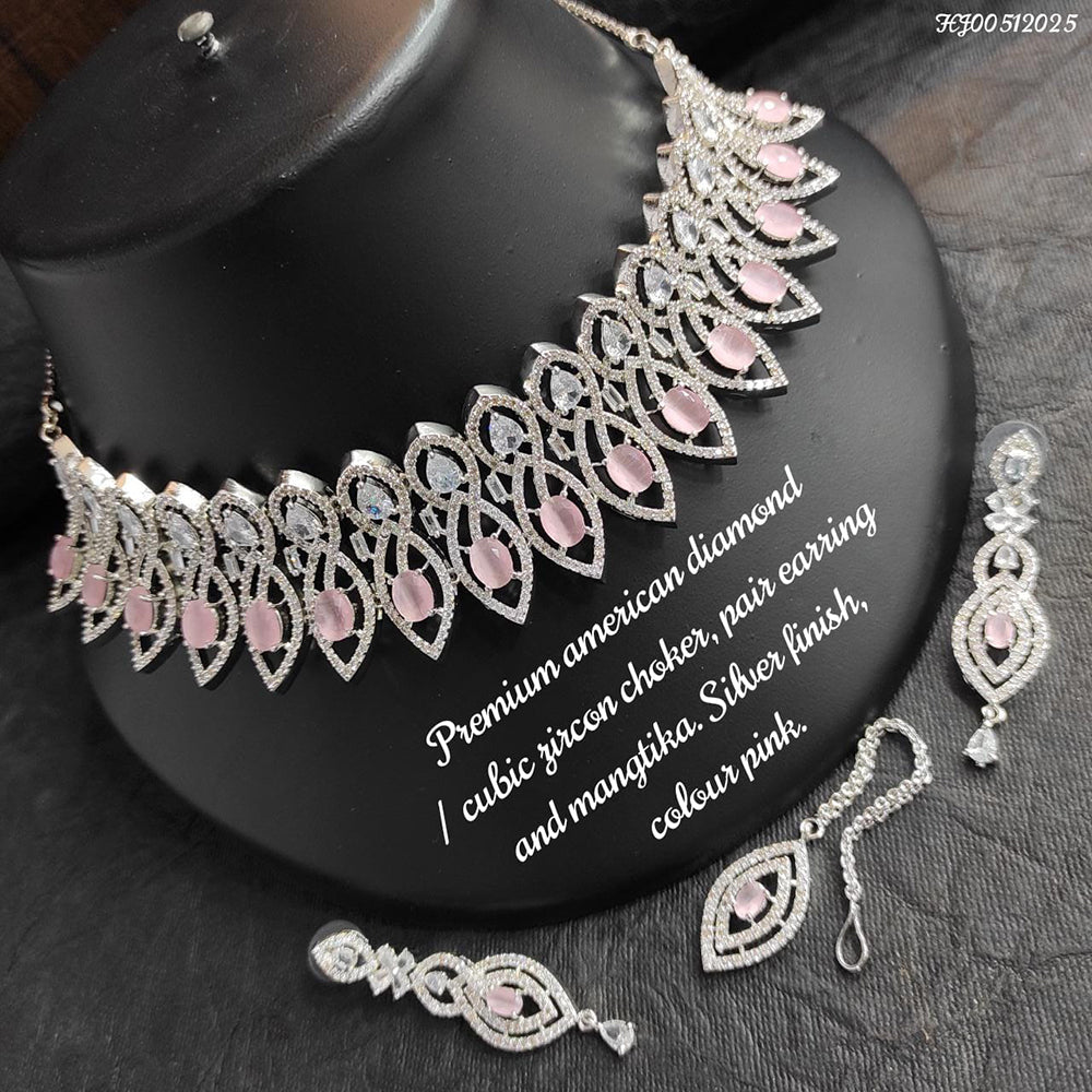 Heera Jewellers Silver Plated AD Stone Choker Necklace Set